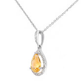 0.64ct Pear Shape Citrine and Micro Set Diamond Pendant in UK Hallmarked 9ct White Gold